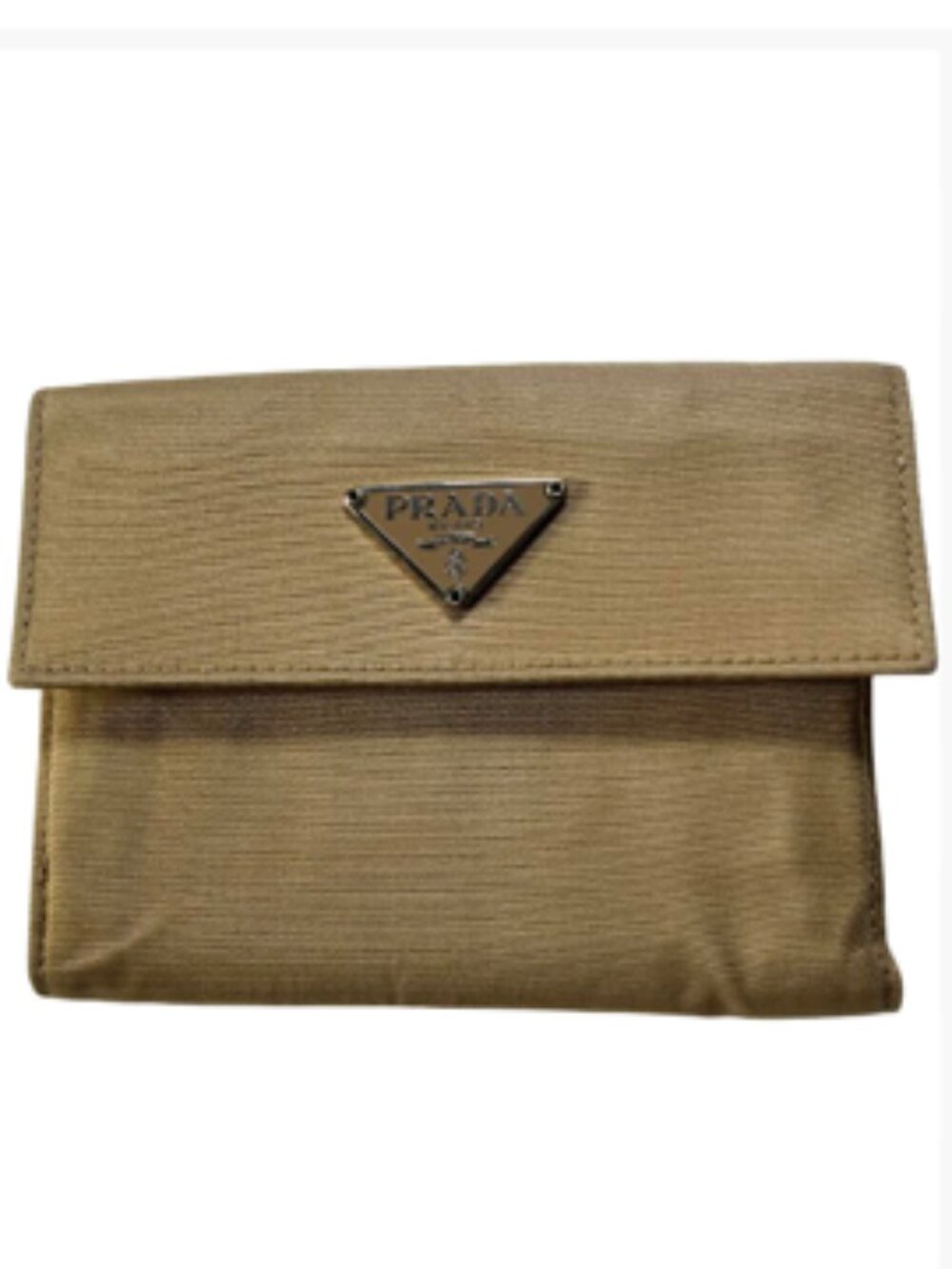 Prada Compact Nylon Wallet Authenticated Khaki-ish Gold Vintage Good Condition